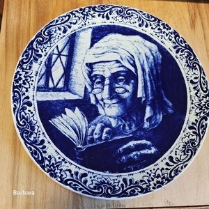 Vintage 30s Boch Freres La Louviere Belgium Delft Blue "Fisherman's Wife" Plate